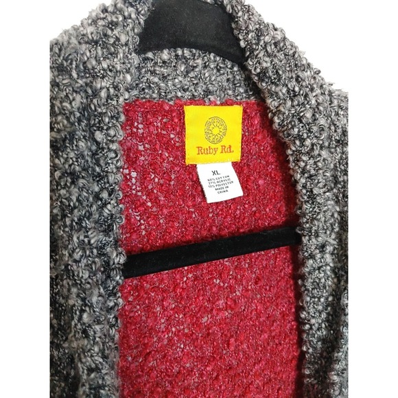 Ruby Rd. Women's XL Open Burgundy Gray Knit Cardigan Sweater Light Weight BoHo - Picture 3 of 7
